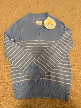 Little Sleepies Light Blue & White Striped Quarter-Zip Sweater